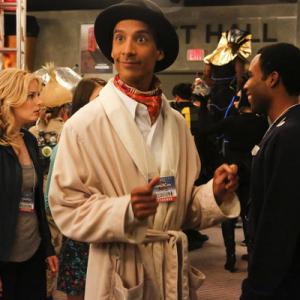 Still of Gillian Jacobs, Danny Pudi and Donald Glover in Community (2009)