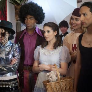 Still of Alison Brie, Gillian Jacobs, Danny Pudi and Donald Glover in Community (2009)