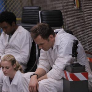 Still of Joel McHale Gillian Jacobs and Donald Glover in Community 2009