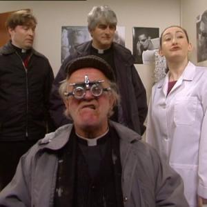 Still of Frank Kelly Dermot Morgan and Ardal OHanlon in Father Ted 1995