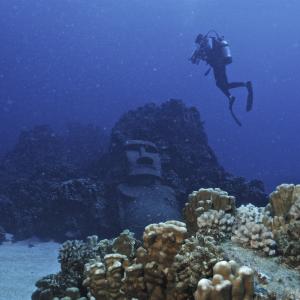 Jason Wise filming underwater in Easter Island.