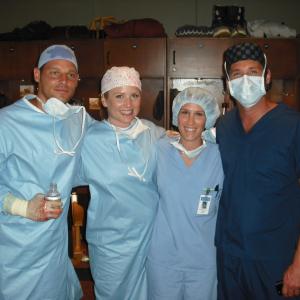 On set of Greys Anatomy with Justin Chambers Jessica Capshaw and Patrick Dempsey
