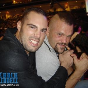 Mike Swick and Chuck Liddell playing around for photographers at the Mr. Olympia competition.