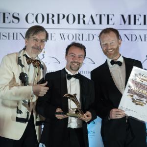 Martin Sundstrøm at the Cannes Corporate Media & TV Awards 2015 with producer Lars Torp and festival director Alexander Kammel. October 15th 2015.