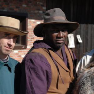 Behind the Scenes  Randall Godwin as Smiling Joe and Patrick Walker IV as Moose and Tommy Dipple as Bobcat Roberts on the set of Ghost Town The Movie filmed in Maggie Valley North Carolina November 2006 at Ghost Town in the Sky Theme Park due to open in May 2007