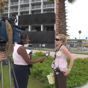 Jennifer Hutchins interviewed by local press prior to Criss Angel Mindfreak Building Implosion