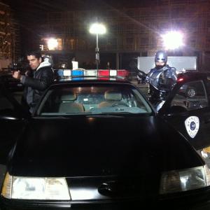 Robo Cop and Jin Kelley on set.
