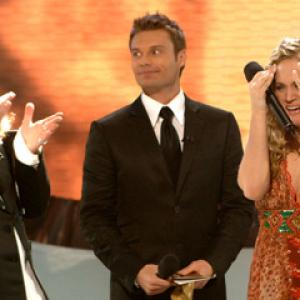 Ryan Seacrest, Carrie Underwood and Bo Bice at event of American Idol: The Search for a Superstar (2002)