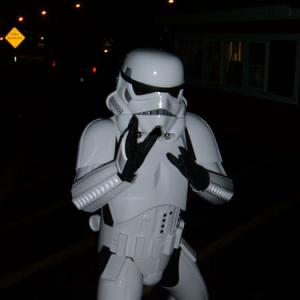 Tommy Mariano as Storm Trooper TK 2556 on the film set of Storm Troopers Strike Back Do to come out in the fall of 2012