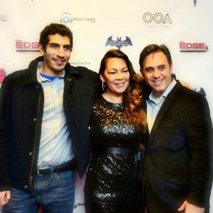Tom on the red carpet premiere of Caped Crusader The Dark Hours film with director Ramsey Eassa and producer Lisa Wynn