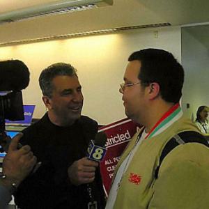 Scott interviewed by David Moss, FOX 8, at Cleveland Hopkins Airport, 05-10-05.