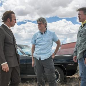 Still of Vince Gilligan Peter Gould and Bob Odenkirk in Better Call Saul 2015