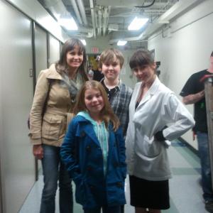 Connor with Katherine Isabelle and Sierra Pitkin on the set of American Mary