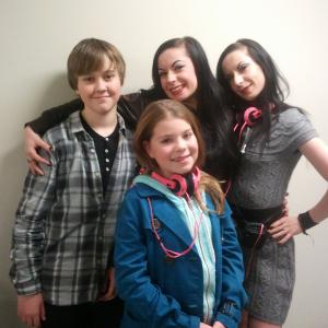 Connor on the set of American Mary with Sierra Pitkin and directors Jen and Sylvia Soska