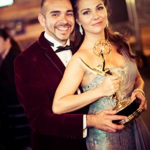 Andre Bauth and Jade Harlow Sharing the Emmy Win for Outstanding drama series new approach, 42nd Daytime Emmy Awards
