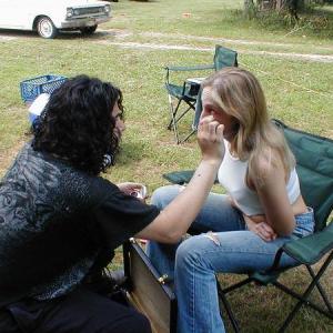 Getting makeup applied for Legend of Crazy George