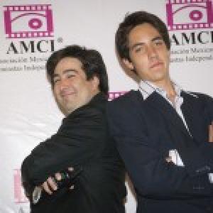 Producer Pedro Araneda Left and son actor Pedro Rubn Araneda Right during the red carpet of the AMCI Awards