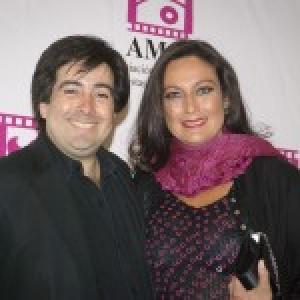 Producer Pedro Araneda Left with Actress Diana Golden Right during a red carpet