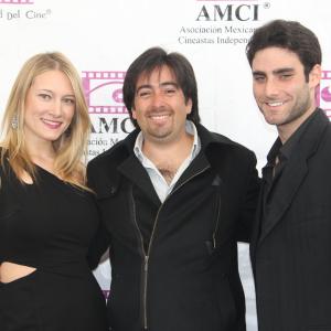 PAige Sturges Left Pedro Araneda Center and Kyle Colton Right at the junket after finishing principal photography of Alicias Dream