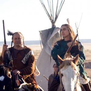 Russell Means with son Tatanka Means in the TNT mini-series, Into The West. Tatanka Means as Lakota Chief Crazy Horse