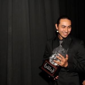 Tatanka Means at the American Indian Film Festival Motion Picture Awards in San Francisco accepting his award for Best Supporting Actor in Tiger Eyes