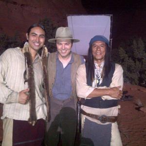 Tatanka Means with director Seth MacFarlane and Wes Studi on set filming 