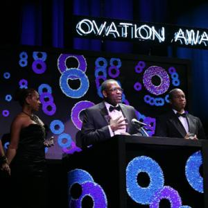 Winners of the 2010 LA Stage Alliance Ovation Awards for BEST ENSEMBLE for the Ballad of Emmett Till at the Fountain Theatre L to R Adenrele Ojo Karen Malina White Bernard Addison Rico Anderson Lorenz Arnell