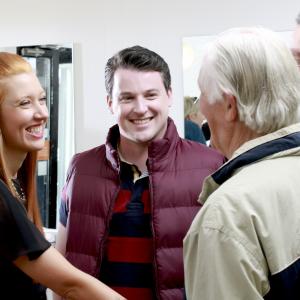 Amy Joyce Hastings Declan Reynolds Stephen Gibson Producer speaking with director Jack Conroy on set of THE GAELIC CURSE Oct 2014