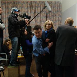 Declan Reynolds and Michelle Beamish recording a scene on TROUBLE TIMES THREE 2012