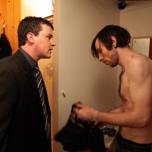 Declan Reynolds (Eugene) and Brendan O'Rourke (Donal) as feuding brothers in RTÉ's tv comedy FREE HOUSE (2011)