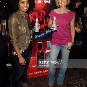 WEST HOLLYWOOD CA  JANUARY 15 Actress Rachel Cannon right poses with Red Light energy drink at the Hollywood Helping Haiti Golden Globes Celebrity  Charity Lounge at House of Blues Sunset Strip on January 15 2010 in West Hollywood California