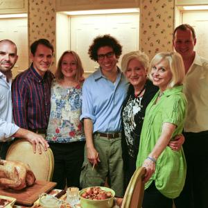 left to right David Matthew Douglas Joey Collins Lori Fischer Sean Gannet Olympia Dukakis Nancy Opel and Christopher Tine on the set of Dotties Thanksgiving Pickle