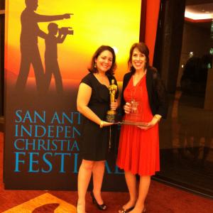 With Petra Spencer Pearce. Holding the awards for Best Feature Film and Audience Choice. San Antonio Independent Christian FF 2013