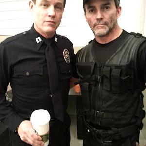Matt Cinquanta and Michael Pare on the set of 24 Hours