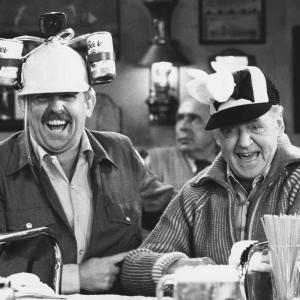 Still of John Ratzenberger and Dick ONeill in Cheers 1982