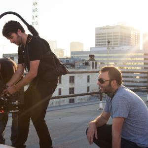 Luke Eve on the set of Low Life with cinematographer Garrett OBrien