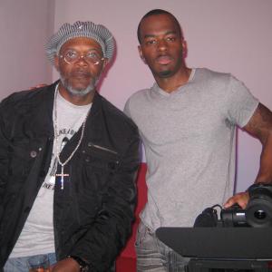 Director Marques T Owens and Samuel L Jackson while filming for Untitled Jamie Foxx Documentary