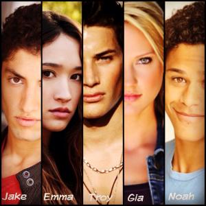 Christina Masterson as Emma Goodall with cast of Power Rangers Megaforce