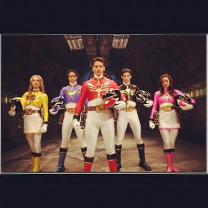 Christina Masterson as Emma Goodall with cast in Power Rangers Megaforce