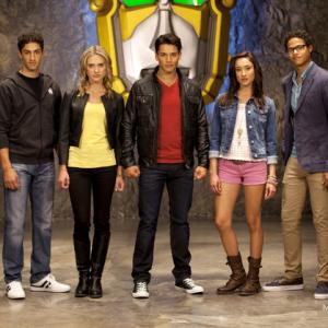 Christina Masterson with cast on set of Power Rangers Megaforce