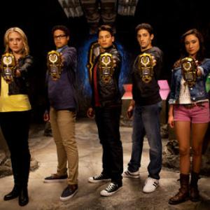 Christina Masterson and main cast on set of Power Rangers Megaforce