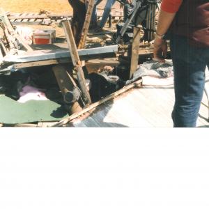 Amerika on set in the rubble between takes after the tank ran over our shack not to mention me