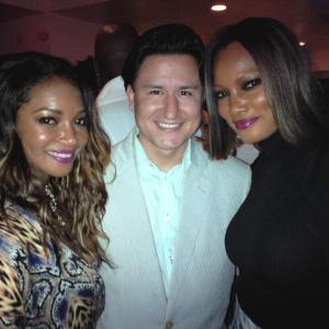 RoLo with his friends the talented actresses Tamala Jones  Garcelle Beauvais at Philippe Chows in Beverly Hills CA for Vivica A Foxs Exclusive 50th Birthday Party