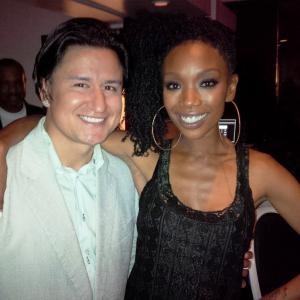 RoLo with AwardWinning SingerActress Brandy Norwood at Philippe Chows in Beverly Hills CA for Vivica A Foxs exclusive 50th Birthday Party