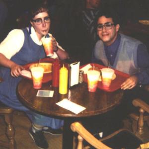 Nerd and Nerdette between takes on the set of Saved by the Bell The College Years Pilot episode
