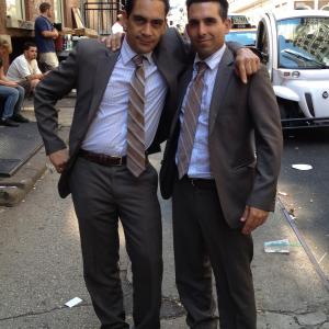 José Zúñiga and Larry Nuñez on the set of Taxi Brooklyn.