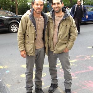 Larry Nuñez and Michael Irby on the set of Person of Interest.