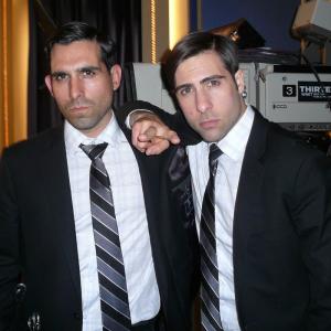 Larry Nuez and Jason Schwartzman on the set of Bored to Death