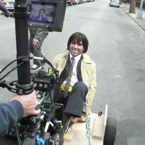 Larry Nuñez on the set of Bored to Death.