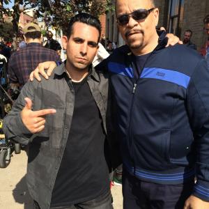 Larry Nuez and IceT on the set of Law  Order SVU